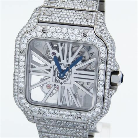 cartier santos skeleton iced out replica|cartier santos whsa 0015.